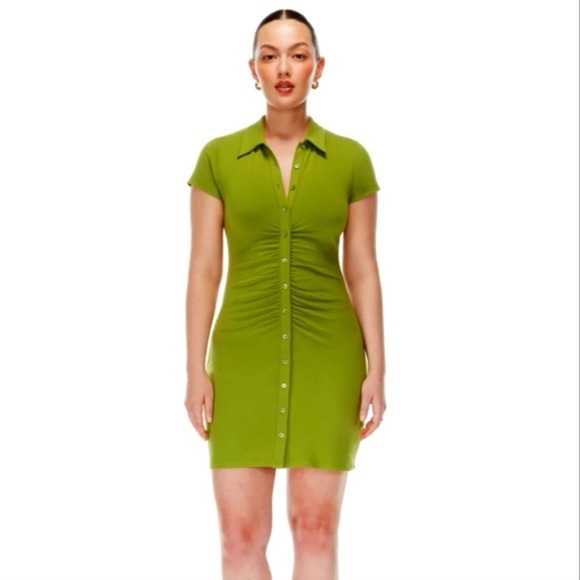 Wilfred aritiza green vibrant button Dress mini medium soft comfy stretchy - Picture 1 of 6